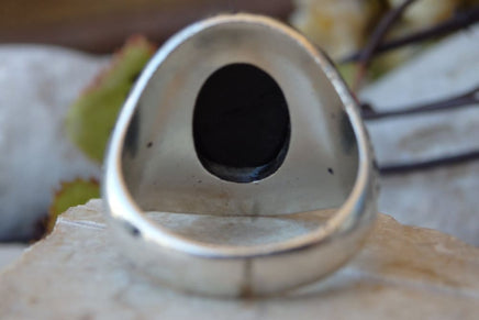 Seal Ring. Men Signet Ring. Sterling Silver Ring. Unisex Ring. Black Stone Ring. Rings For Men. Two Tone Ring. Onyx Ring. Antique Style Ring