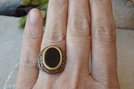 Seal Ring. Men Signet Ring. Sterling Silver Ring. Unisex Ring. Black Stone Ring. Rings For Men. Two Tone Ring. Onyx Ring. Antique Style Ring