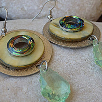 Shell Hoop Teardrop Earrings. Green Rebeka Earrings. Around Dangle Earrings. Fashion Holiday Jewelry. Gift For Her. Silver Hoops Earrings
