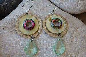 Shell Hoop Teardrop Earrings. Green Rebeka Earrings. Around Dangle Earrings. Fashion Holiday Jewelry. Gift For Her. Silver Hoops Earrings