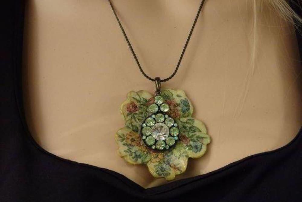 Shell Jewelry. Hand Made Necklace. Emerald Rebeka Big Pendant. Statement Necklace. Art Deco Necklace. One Piece Necklace Gift For Her