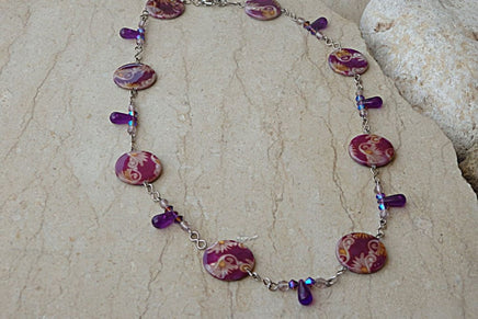 Shell Necklace. Shell Jewelry Gift For Wife. Purple Necklace. Eggplant Color Necklace. Painted Jewelry. Teardrop Shaped Necklace. Rebeka.