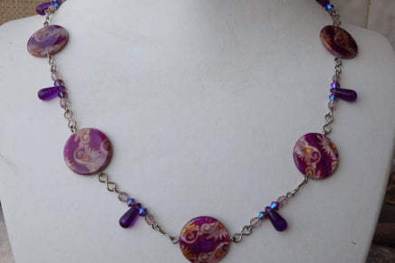Shell Necklace. Shell Jewelry Gift For Wife. Purple Necklace. Eggplant Color Necklace. Painted Jewelry. Teardrop Shaped Necklace. Rebeka.