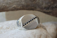 Signet Ring. 925 Sterling Silver Octagon Ring With Black Zircon. Cubic Zirconia Silver Signet Ring. Silver Zirconia Ring. Black Stones Ring