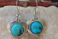 Silver And Turquoise Earrings. Valentines Day Wife Gift. Turquoise Earrings. Heart Shaped Earrings. Lover Gift. Natural Gemstones Earrings