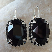 Silver Black Diamond Drop Earrings