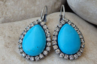 Silver Drop Shape Turquoise Earrings