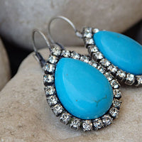 Silver Drop Shape Turquoise Earrings