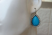 Silver Drop Shape Turquoise Earrings