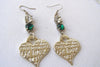 Silver Engraving Heart Earrings. Dangle Rebeka Earrings. Green Stone Earrings. Love Earrings. Heart Jewelry Gift For Wife Women Dangles