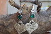 Silver Engraving Heart Earrings. Dangle Rebeka Earrings. Green Stone Earrings. Love Earrings. Heart Jewelry Gift For Wife Women Dangles