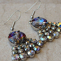 Silver Fan Earrings. Blue Drop Earrings. Rhinestone Bridal Earrings. Womens Earrings. Bridesmaid Jewelry . Christmas Jewelry Gift For Her