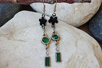 Silver Green And Black Earrings