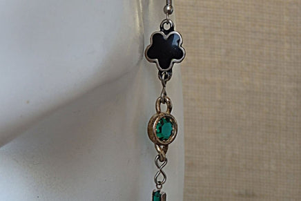 Silver Green And Black Earrings