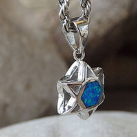 Silver Shield Of David Necklace. Opal Star Of David Pendant Necklace. 925 Sterling Silver Shield Of David Necklace. Two-Sided Star Of David