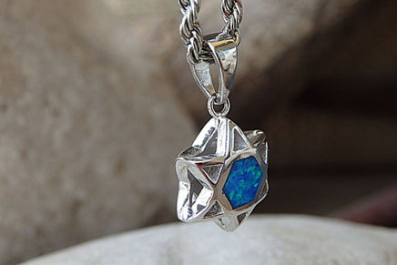 Silver Shield Of David Necklace. Opal Star Of David Pendant Necklace. 925 Sterling Silver Shield Of David Necklace. Two-Sided Star Of David