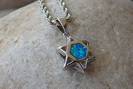 Silver Shield Of David Necklace. Opal Star Of David Pendant Necklace. 925 Sterling Silver Shield Of David Necklace. Two-Sided Star Of David