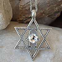 Silver Star Of David Charm Necklace. Clear Rebeka Hamsa And Star Of David Necklace. Magen David Charm Necklace. Jewish Jewelry Gift Ideas