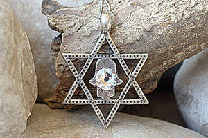Silver Star Of David Charm Necklace. Clear Rebeka Hamsa And Star Of David Necklace. Magen David Charm Necklace. Jewish Jewelry Gift Ideas