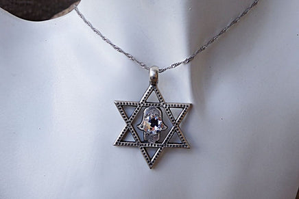 Silver Star Of David Charm Necklace. Clear Rebeka Hamsa And Star Of David Necklace. Magen David Charm Necklace. Jewish Jewelry Gift Ideas