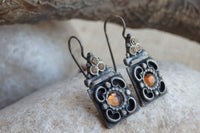Silver Sterling 925 Earrings. Bridemaids Rebeka Drop Earrings. Brown Crystal Earrings. Square Drop Earrings. Wife Gift. Vintage Earrings