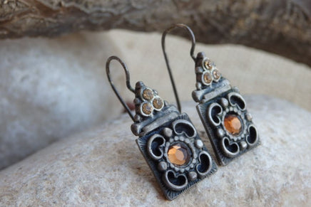Silver Sterling 925 Earrings. Bridemaids Rebeka Drop Earrings. Brown Crystal Earrings. Square Drop Earrings. Wife Gift. Vintage Earrings
