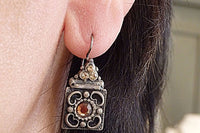 Silver Sterling 925 Earrings. Bridemaids Rebeka Drop Earrings. Brown Crystal Earrings. Square Drop Earrings. Wife Gift. Vintage Earrings