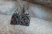 Silver Sterling 925 Earrings. Bridemaids Rebeka Drop Earrings. Brown Crystal Earrings. Square Drop Earrings. Wife Gift. Vintage Earrings