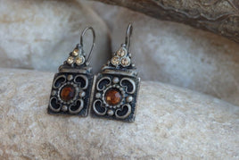 Silver Sterling 925 Earrings. Bridemaids Rebeka Drop Earrings. Brown Crystal Earrings. Square Drop Earrings. Wife Gift. Vintage Earrings