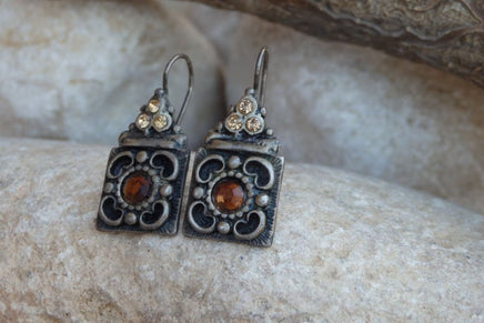 Silver Sterling 925 Earrings. Bridemaids Rebeka Drop Earrings. Brown Crystal Earrings. Square Drop Earrings. Wife Gift. Vintage Earrings