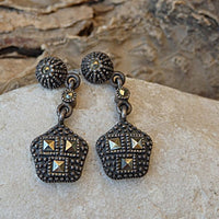 Silver Sterling Earrings. Jet Hematite Rebeka Earrings. Small Vintage Style Stud And Drop Earrings. Sculptural Earrings. Dainty Jewelry
