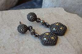 Silver Sterling Earrings. Jet Hematite Rebeka Earrings. Small Vintage Style Stud And Drop Earrings. Sculptural Earrings. Dainty Jewelry