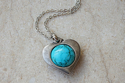 Silver Turquoise Necklace. Valentines Day Wife Gift. Turquoise Heart Necklace. Heart Shaped Pendant. Lover Gift. Natural Gemstones Necklace.