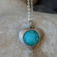 Silver Turquoise Necklace. Valentines Day Wife Gift. Turquoise Heart Necklace. Heart Shaped Pendant. Lover Gift. Natural Gemstones Necklace.