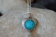 Silver Turquoise Necklace. Valentines Day Wife Gift. Turquoise Heart Necklace. Heart Shaped Pendant. Lover Gift. Natural Gemstones Necklace.
