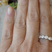 Silver Wedding Band. White Flower Ring. Dainty Ring. Floral Rings. Petite Silver Ring. Wedding Ring