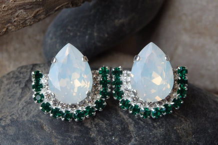 Silver White Green Earrings