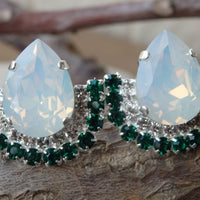 Silver White Green Earrings