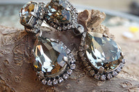 Smokey Grey Black Diamond Rebeka Crystal Drop Earrings