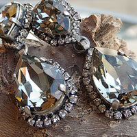 Smokey Grey Black Diamond Rebeka Crystal Drop Earrings