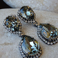 Smokey Grey Black Diamond Rebeka Crystal Drop Earrings