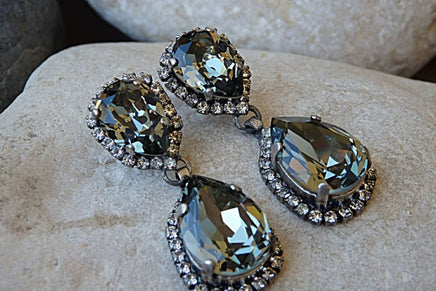 Smokey Grey Black Diamond Rebeka Crystal Drop Earrings