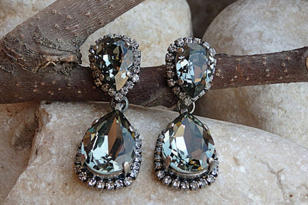 Smokey Grey Black Diamond Rebeka Crystal Drop Earrings