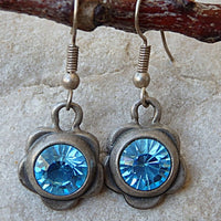 Soft Blue Rhinestone Rebeka Earrings. Blue Gemstone Earrings. Blue Crystal Earrings. Small Blue Earrings. Oxidized Silver Dangle Earrings