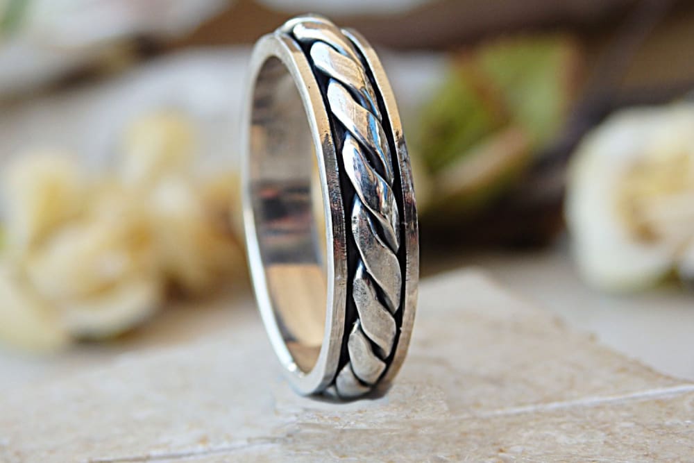Spinner Ring. Sterling Silver Ring. Spinning Ring. Wedding Ring. Fidget Ring. Women Men Wedding Ring. Twisted Ring. Worry Ring. Braided Ring