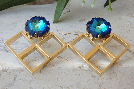 Square Blue Earrings. Big Earrings. Rebeka Earrings. Geometric Earrings.modern Earrings.blue Stud Earrings. Large Stud Earrings For Woman