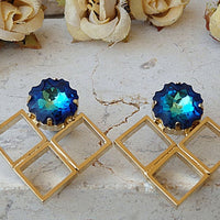 Square Blue Earrings. Big Earrings. Rebeka Earrings. Geometric Earrings.modern Earrings.blue Stud Earrings. Large Stud Earrings For Woman