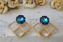 Square Blue Earrings. Big Earrings. Rebeka Earrings. Geometric Earrings.modern Earrings.blue Stud Earrings. Large Stud Earrings For Woman