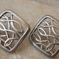 Square Post Earrings. Silver Stud Earrings. Ornamented Square Earrings. Geometric Stud Earrings. Modern Earrings. Geometric Jewelry Gift
