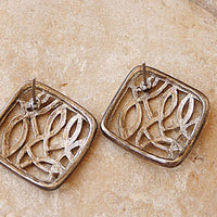 Square Post Earrings. Silver Stud Earrings. Ornamented Square Earrings. Geometric Stud Earrings. Modern Earrings. Geometric Jewelry Gift